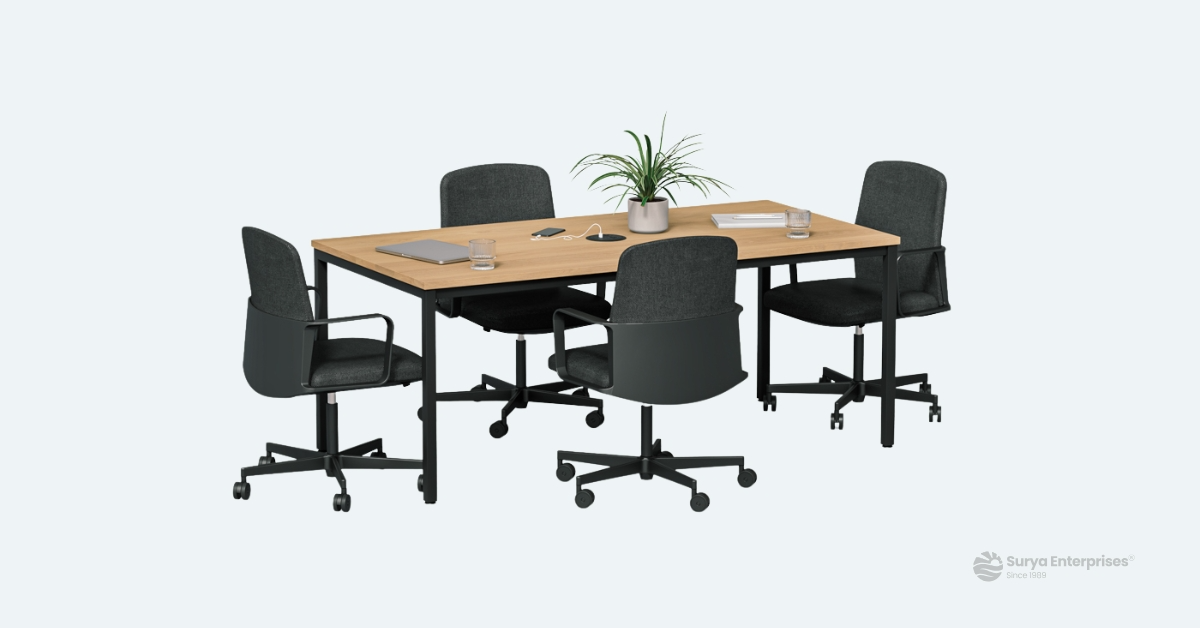 Enhance your meeting spaces with premium conference & meeting tables from Surya Enterprises, Panaji, Goa. As an authorized dealer of Godrej Interio, we offer modern, space-efficient, and durable boardroom tables ideal for corporate offices, co-working spaces, and hospitality businesses. Our tables are designed for collaboration, comfort, and productivity.