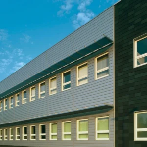 Aluminium louver system installed on terrace parapet