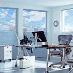 Stylish aluminium venetian blinds installed IN the study room window in Goa
