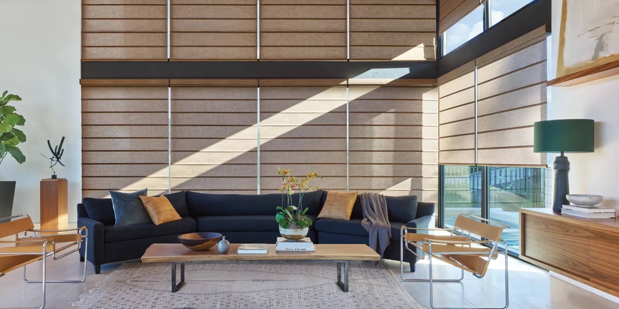 Motorised Roller Shades in a Modern Goa Apartment Living Room