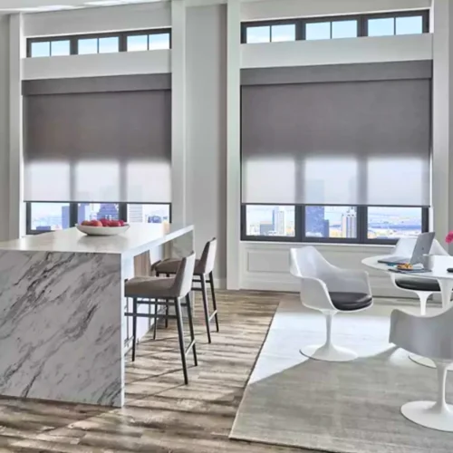Motorised Roller Shades in a Modern Goa Apartment Living Room