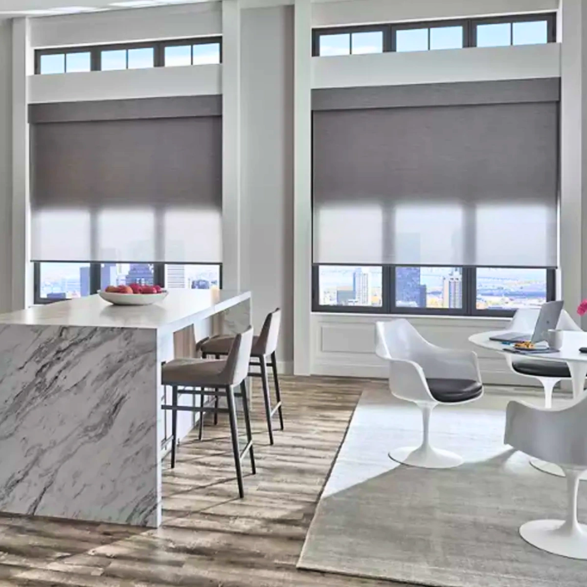 Motorised Roller Shades in a Modern Goa Apartment Living Room