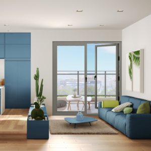 Living room openable aluminium windows in Goa